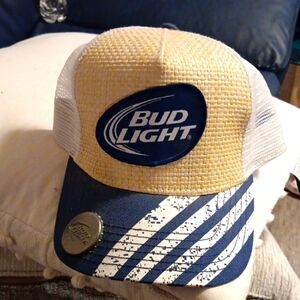Bud Light Bottle Opener Hat Logo Cap Straw Tru